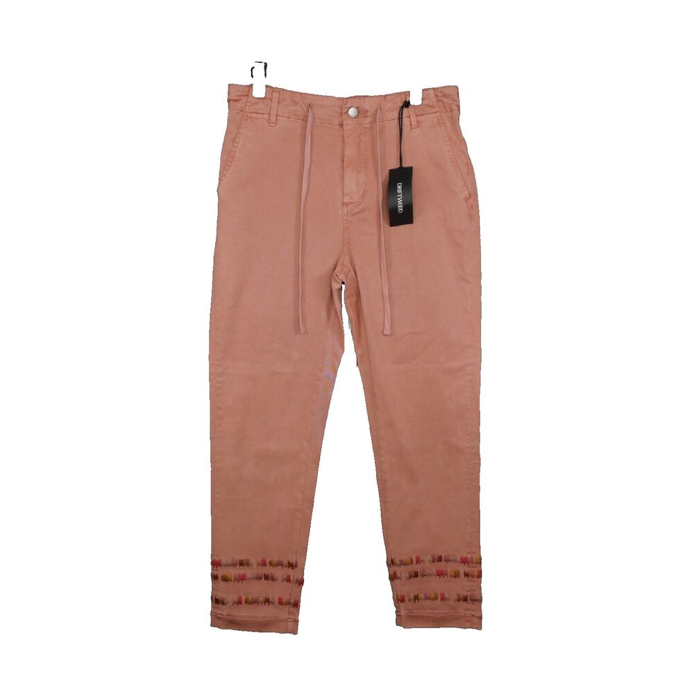 NWT Driftwood Mauve Embroidered Stitch Cuffed Leg Khaki Pants Size L Drawstring